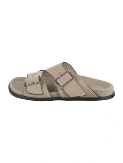 Pre-owned Alohas Vegan Suede Slides In Neutrals