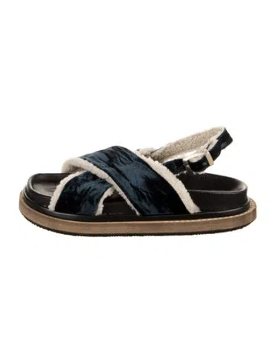 Pre-owned Alohas Velvet Striped Slingback Sandals In Black
