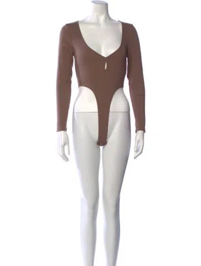 Pre-owned Alohas V-neck Long Sleeve Bodysuit In Neutrals
