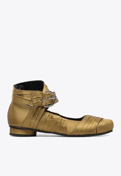 Alohas Volant Silk Ballet Flats In Gold