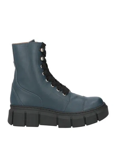 Alohas Woman Ankle Boots Navy Size 9 Leather In Blue