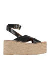 Alohas Woman Espadrilles Black Size 6.5 Leather In Black