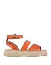 Alohas Woman Espadrilles Orange Size 6 Leather In Orange