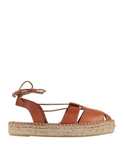 Alohas Woman Espadrilles Tan Size 10 Leather In Brown