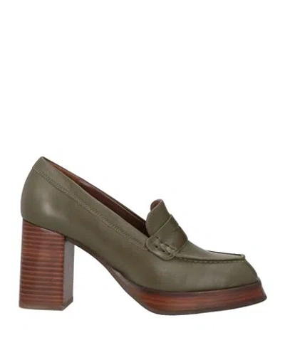 Alohas Woman Loafers Military Green Size 7.5 Leather In Multi