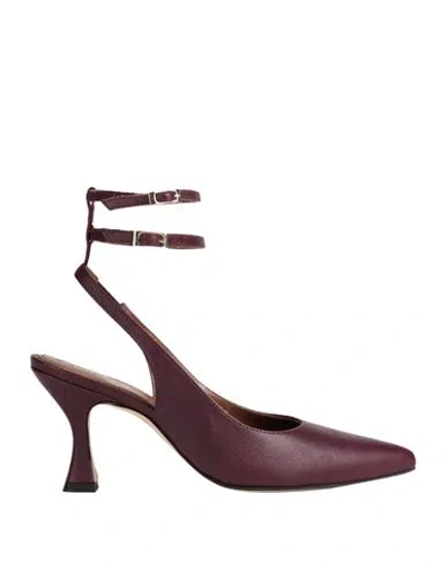 Alohas Woman Pumps Plum Size 6.5 Leather In Burgundy