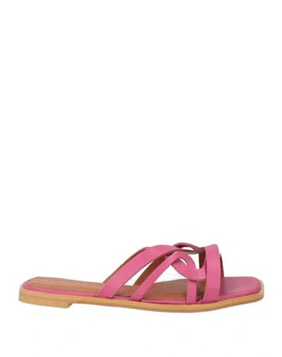 Alohas Woman Sandals Magenta Size 7.5 Soft Leather In Multi