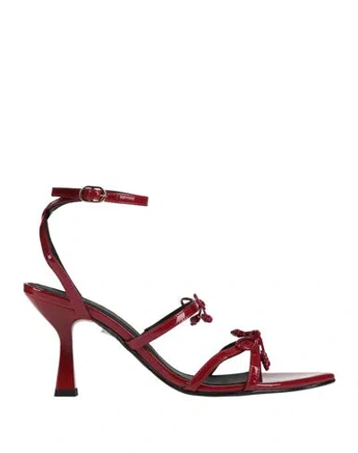 Alohas Woman Sandals Red Size 9 Leather In Burgundy
