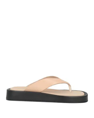 Alohas Woman Thong Sandal Beige Size 8.5 Cow Leather In Neutral