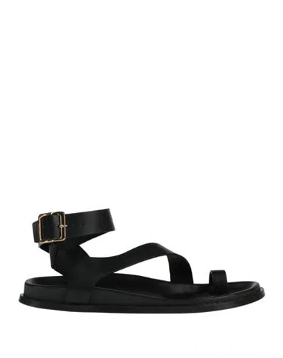 Alohas Woman Thong Sandal Black Size 7.5 Leather In Animal Print