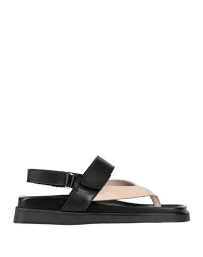 Alohas Woman Thong Sandal Cream Size 6.5 Leather In Black