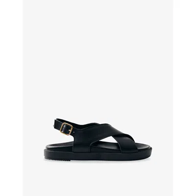 Alohas Womens Black Nico Crossover Leather Sandals Eur 41 / 8 Uk