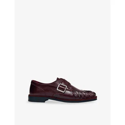 Alohas Womens Brandy Leather Loafers Burgundy Leather Eur 37 / 4 Uk In Animal Print
