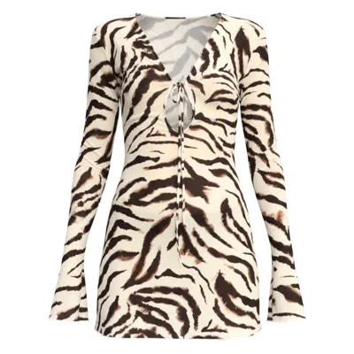 Aloma Studio Women's Brown / Black / White Améthyste Mini Dress - One Size - Zebra In Animal Print