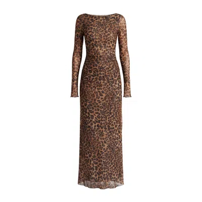 Aloma Studio Women's Brown Lueur Maxi Mesh Dress - One Size - Leopard Print