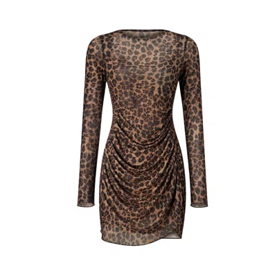 Aloma Studio Women's Lueur Mini Mesh Dress - One Size - Leopard In Yellow