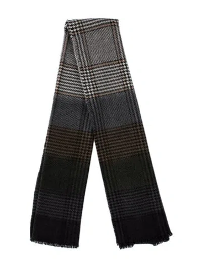 Pre-owned Alonpi Cashmere Cashmere Houndstooth Print Scarf In Green