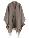 Alonpi Reversible Cashmere Cape With Frayed Hem In Brown