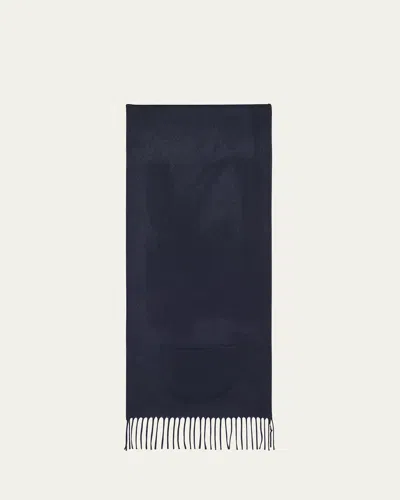 Alonpi Cashmere Fringe Trim Pocket Scarf In 5300 Blu Nero