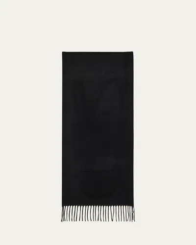 Alonpi Cashmere Fringe Trim Pocket Scarf In 5301 Nero Charcoal