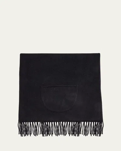 Alonpi Cashmere Fringe Trim Pocket Scarf In Nero Charcoal