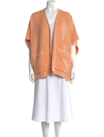 Pre-owned Alonpi Cashmere Patterned V-neck Sweater In Orange