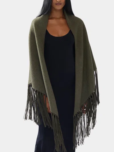 Alonpi Double-faced Cashmere Long Shawl With Leather Fringing One Size  Abask Luxury Gift In  Khaki