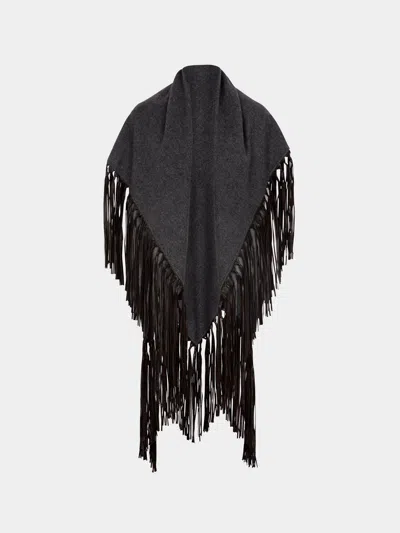 Alonpi Double-faced Cashmere Long Shawl With Leather Fringing One Size In Gray
