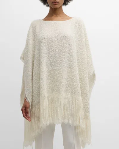 Alonpi Fringed Boucle Cashmere & Silk Poncho In White