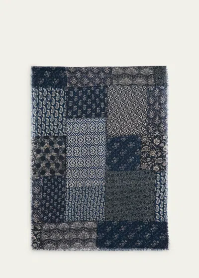 Alonpi Men's Wool Patchwork Scarf In Blue