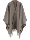 Alonpi Reversible Cashmere Cape With Frayed Hem In Gray