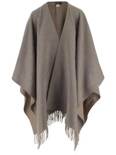 Alonpi Reversible Cashmere Cape With Frayed Hem In Gray