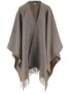 Alonpi Reversible Cashmere Cape With Frayed Hem In Gray