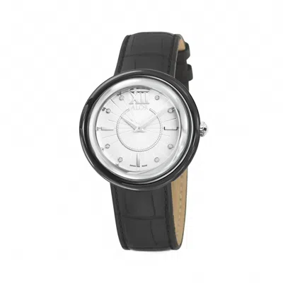 Alor 0.04 Cts Leather Strap Diamond Watch In Black