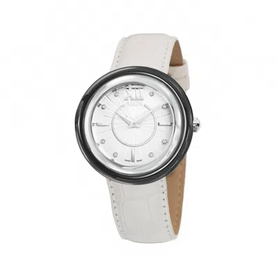 Alor 0.04 Cts Leather Strap Diamond Watch In White