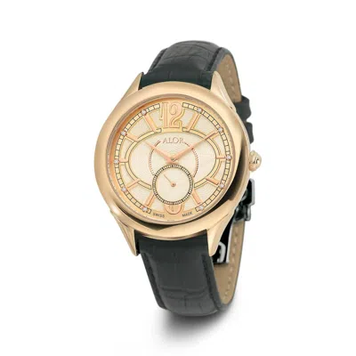 Alor 0.05 Cts Leather Strap Diamond Watch In Black/rose
