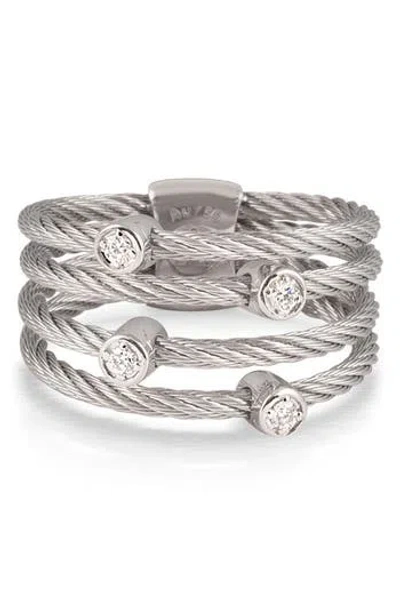 Alor ® 18k White Gold & Stainless Steel Diamond Twisted Cable Ring In Grey
