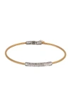 ALOR ALOR® 18K WHITE GOLD & YELLOW STAINLESS STEEL CABLE PAVE BAR STATION BANGLE BRACELET