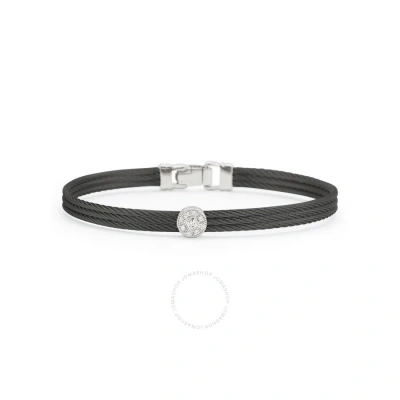 Alor Black Cable Classic Stackable Bracelet With Single Round Station Set In 18kt White Gold