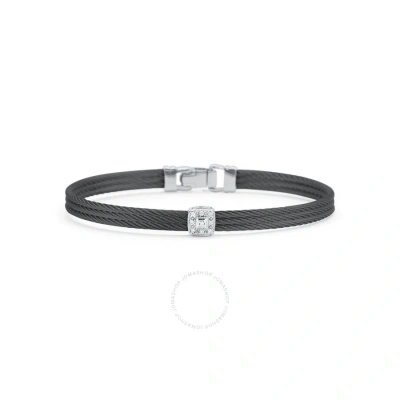 Alor Black Cable Classic Stackable Bracelet With Single Square Station Set In 18kt White Gold