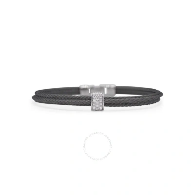 Alor Black Cable Single Simple Stack Bracelet With 18kt White Gold & Diamonds