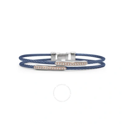 Alor Blueberry Cable Dual Channel Bar Bracelet With 18kt Rose Gold & Diamonds In Blue, Rose Gold-tone
