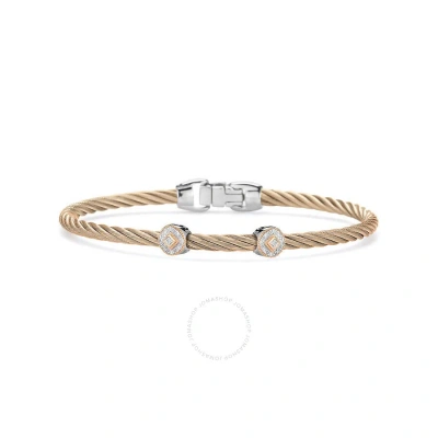Alor Carnation Cable Essential Stackable Bracelet With Double Round Diamond Station Set In 18kt Rose In Beige