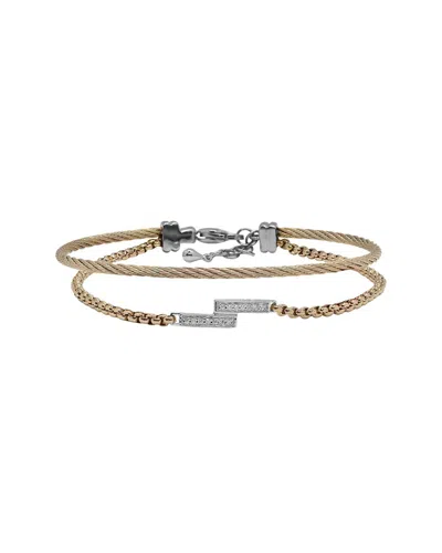 Alor Classique 18k & Stainless Steel 0.1 Ct. Tw. Diamond Carnation Cable Bangle In Gold