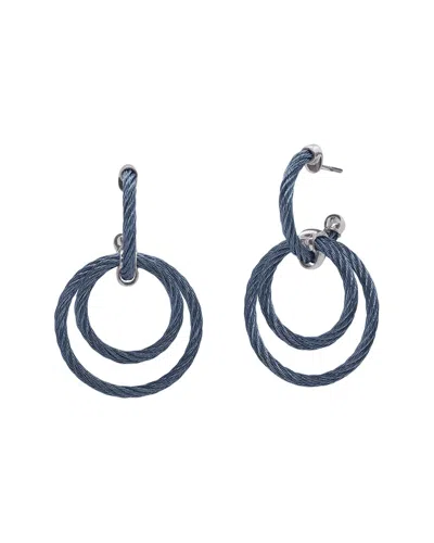 Alor ® 18k Gold & Stainless Steel Cable Hoop Drop Huggie Hoop Earrings In Navy