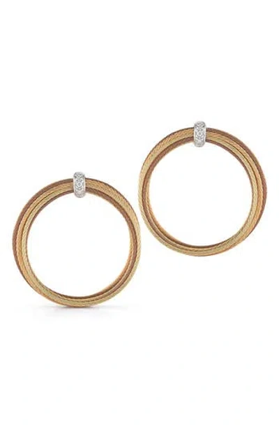 Alor ® Classique 18k White Gold & Stainless Steel Cable Diamond Frontal Hoop Earrings In Bronze/rose/yellow