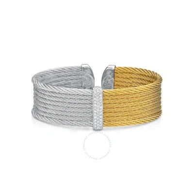 Alor Grey & Yellow Cable Medium Colorblock Cuff With 18kt White Gold & Diamonds In Grey, Yellow