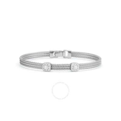 Alor Grey Cable Classic Stackable Bracelet With Double Square Station Set In 18kt White Gold In Metallic