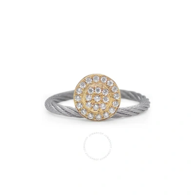 Alor Grey Cable Elevated Round Station Ring With 18kt Yellow Gold & Diamonds In Burgundy