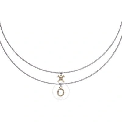 Alor Grey Cable Expressions Of Love Xo Double Necklace With 14kt Yellow Gold & Diamonds In Gray